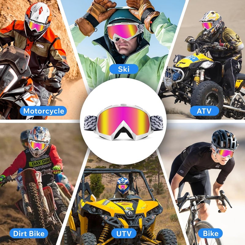 4-FQ Dirt Bike ATV Goggles Motorcycle Gear Motocross Dirtbike Riding Racing Glasses MX Accessories Helmet Goggles for Men Women Youth UV400 Protection Dust-proof Anti-Scratch Impact Resistant - Image 3